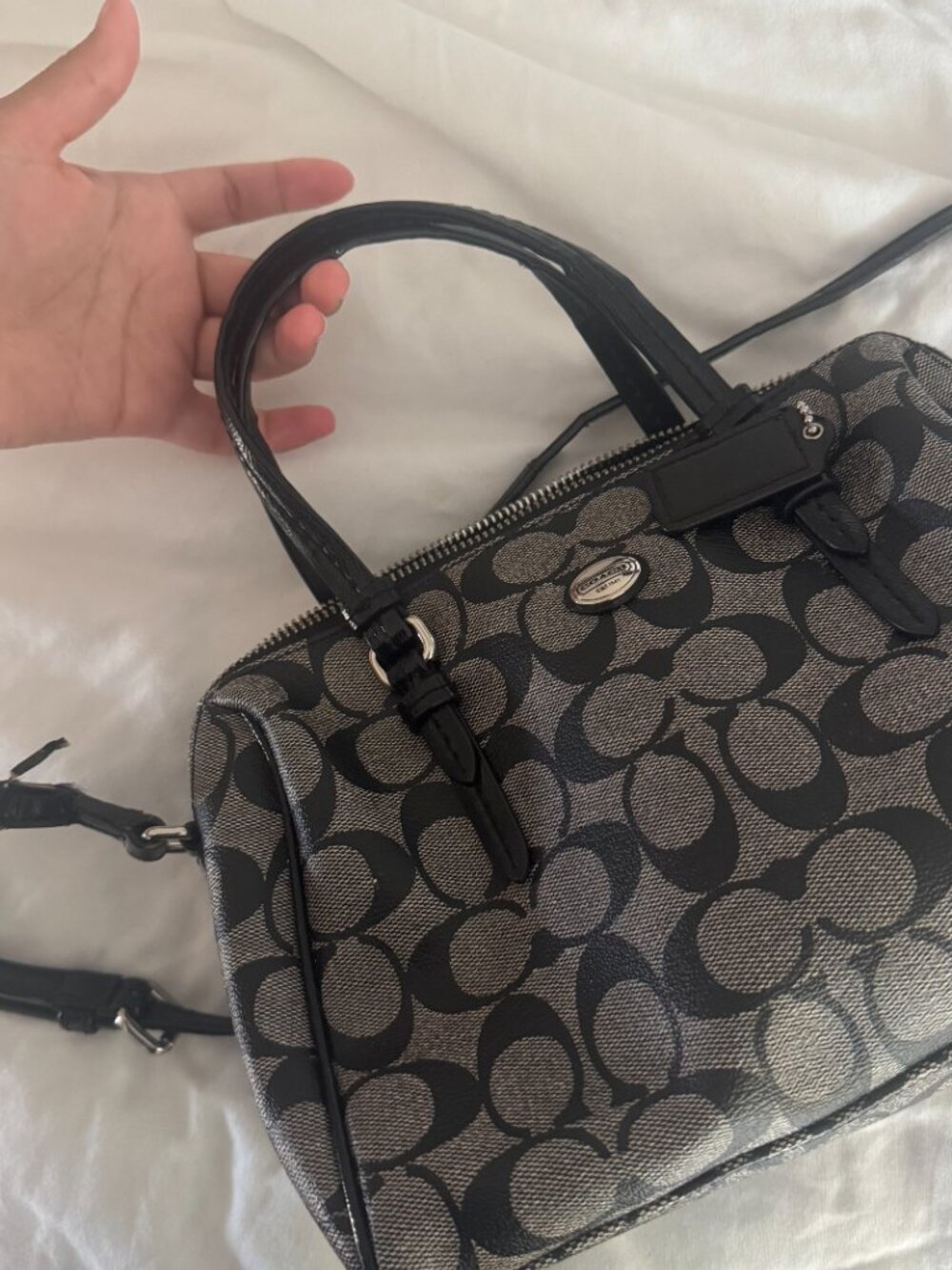 2012 Coach Mini Bennett Satchel in Black Smoke Canvas Crossbody & Tophandle